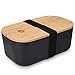 Produktbild Navaris Bento Box Lunch Box mit Bambus Deckel - Brotdose 1 Fach 1100ml luftdicht - Brotbox für Kinder und Erwachsene - Gummiband Verschluss - Schwarz