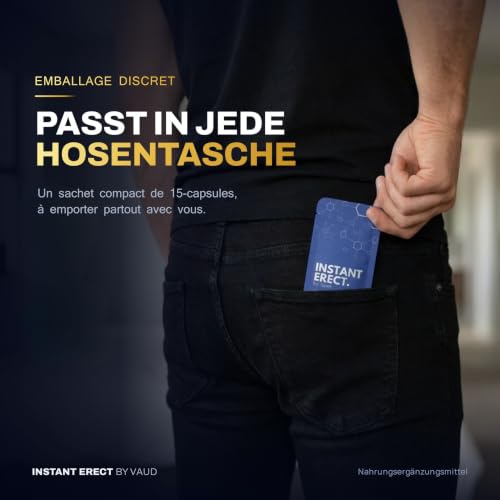 INSTANT ERECT by VAUD® Männer Formel | Mit Maca, Tribulus, Ginseng, Ginkgo, L-Arginin und Zink | Nahrungsergänzung | 15 Kapseln