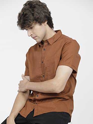 Image of Ketch Men's Cotton Slim Fit Solid Half Sleeve Shirt