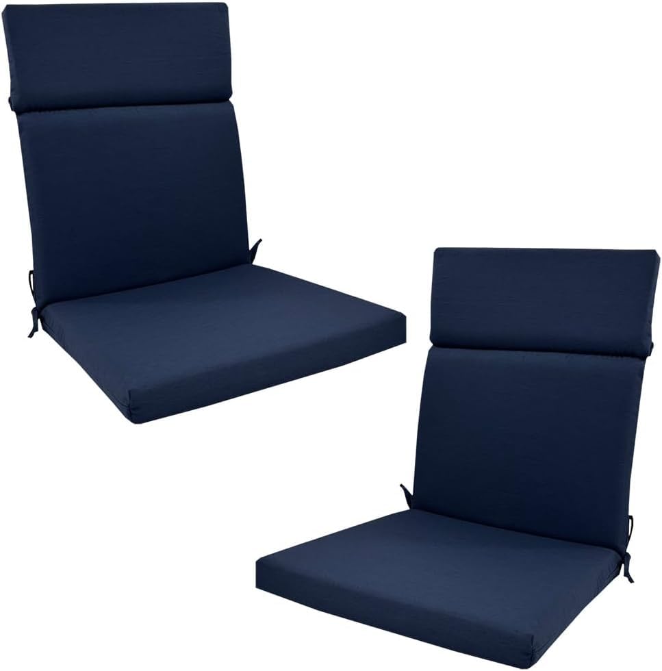 Set Of 2 Waterproof High Back Garden Chair Cushions Indoors/Outdoors Seat Cushion Sun Lounger With Ties For Patio, Loungers, Recliners & Rocking Chairs(Blue)