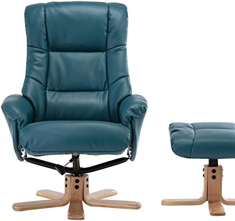 Morris Living Cairo Swivel Recliner Chair & Footstool in Lagoon Plush Faux Leather