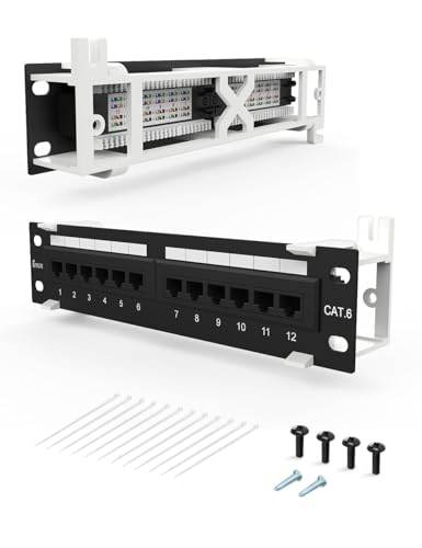 Enmane 12 Port CAT6 Patch Panel (EC Listed) Mini Wall Mount Bracket Included and 89D Bracket UTP 568A/B Compatible