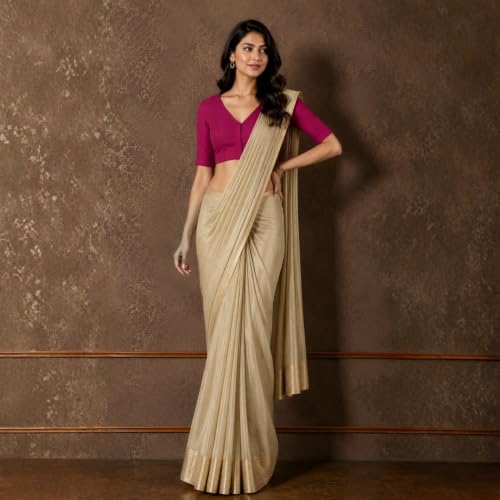 Image of Studio Shringaar Women Cotton Half Sleeve Madras Checks Saree Blouse with Stretchable Sides