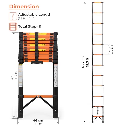Image of Plantex 3.9m (12.79 ft.) Telescopic Ladder /Carbon Steel 10-Steps Portable & Compact Ladder /Foldable Multipurpose Collapsible Ladder for Home & Outdoor Use - (Orange)