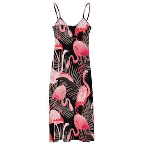 Flamingo Long Dresses Woman Ankle Length Slip Dress Long Dress Swing Beach Dress Frock Casual Flowy Suspender Skirt2