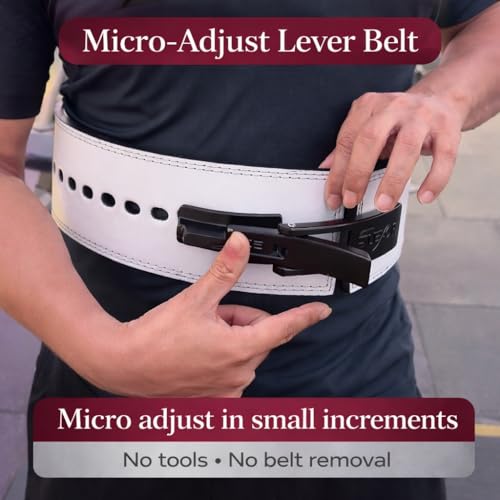 Image of Flexor Powerlifting Adjustable Lever Belt | 10mm Premium Leather | Micro-Adjust Lever Buckle | Powerlifting, Powerbuilding, Bodybuilding & Gym Training Belt for Squat & Deadlift (Men & Women) (White, S)