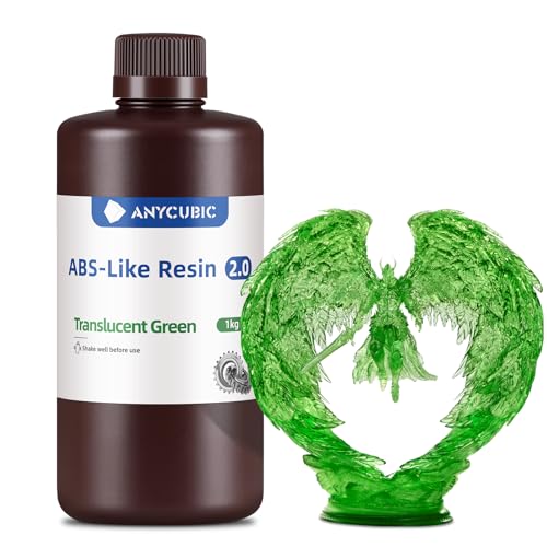 Image of ANYCUBIC 2nd Gen Resin Technology ABS-Like Resin 2.0, 3D Printer Resin with High Toughness, More Precise Details, Low Odor, Wide Compatibility for All LCD Resin 3D Printers (Clear Green, 1kg)