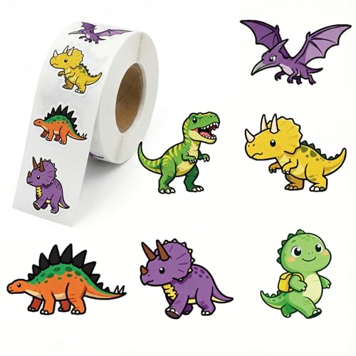 FZYJJJ 1.5 inches 500pcs Cute Dinosaur Stickers Roll