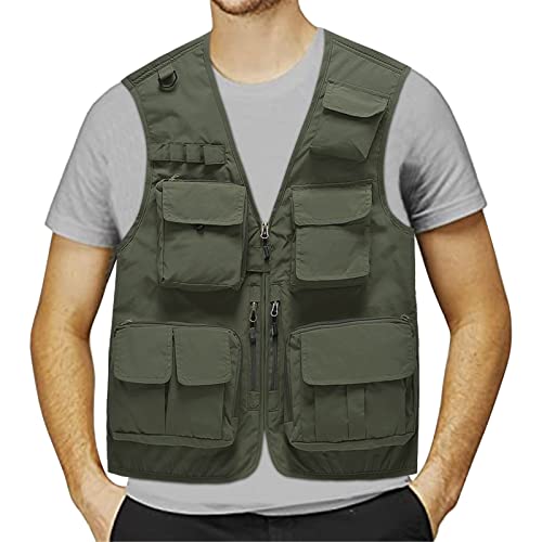 Beokeuioe Chaleco de seguridad para hombre, chaleco de safari con muchos bolsillos, chaleco de trabajo, chaleco multifuncional, chaleco de exterior, verano, primavera, chaleco de pesca, unisex,