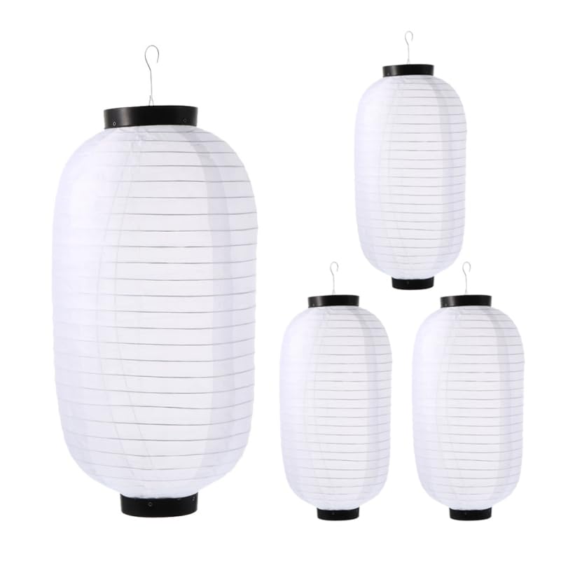 Holibanna Japanese Lanterns 17.72 Inch Foldable Waterproof Silk Lanterns for Outdoor Wedding Party Decoration Traditional Asian Hanging Lights Set of 4
