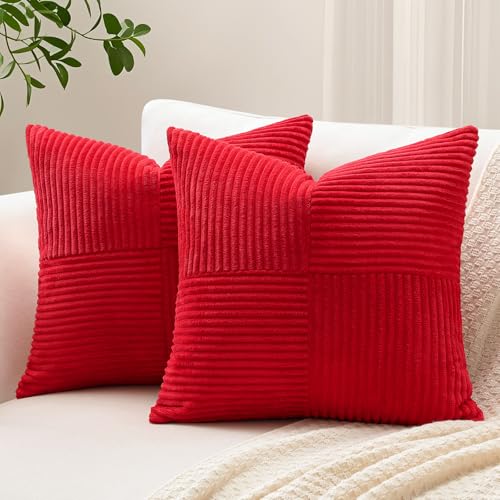 Sungeek 2er Set Cord Kissenbezüge, Kreuz Streifen Muster Kordsamt Kissenbezug Sofakissen Dekokissen Patchwork Design Deko Zierkissenbezüge Kissenhülle für Wohnzimmer (40x40cm, Rot) Sungeek 2er Set Cord Kissenbezüge, Kreuz Streifen Muster Kordsamt Kissenbezug Sofakissen Dekokissen Patchwork Design Deko Zierkissenbezüge Kissenhülle für Wohnzimmer (40x40cm, Rot)