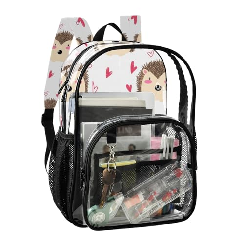 Clear Bag for Women Travel Boys Backpacks for Girls Large Plastic Approved Bag Cute Hedgehogs Pink Hearts2