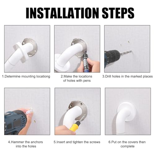Shower Grab Rail Safety Handle for Senior 40CM Knurled Bath Grab Bar Non-Slip Support Balance Armrest Stainless Steel Wall Grip Handle for Shower Bathroom Bathtub by LAOJU - Image 5