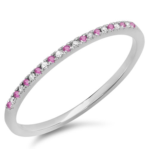 Dazzlingrock Collection Anillo apilable redondo de zafiro rosa y diamante blanco para mujer, delicado aniversario, boda, oro blanco macizo de 10 quilates, 5, Oro blanco Zafiro rosa Oro blanco, Zafiro Dazzlingrock Collection Anillo apilable redondo de zafiro rosa y diamante blanco para mujer, delicado aniversario, boda, oro blanco macizo de 10 quilates, 5, Oro blanco Zafiro rosa Oro blanco, Zafiro