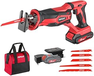 POPULO Cordless Reciprocating Saw, 20V MAX 2.0Ah Battery Power Saw, Electric Saws All Saw for Wood, Trees, or Metal Cutting, Cordless Sawzall with Battery and Charger