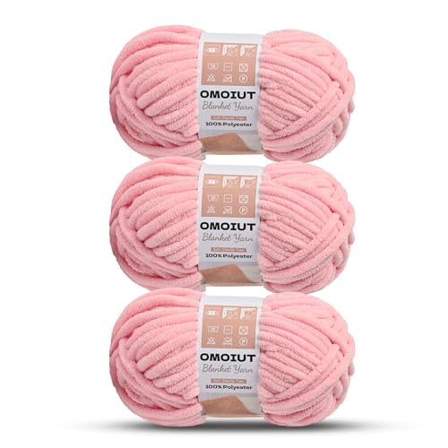 Image of 3 Pack of Pink Chunky Chenille Yarn for Crocheting, Soft Baby Blanket Yarn, Chunky Knit Blanket Crochet Yarn, #7 Super Bulky, 10.6oz /164 yds Fluffy Velvet Amigurumi Yarn