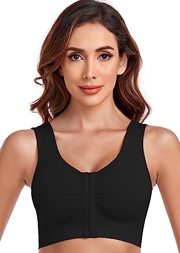 GXXGE Women's Front Closure Built Up Tank Style Comfort Workout Sports Bra Low-Impact Activity Sleep Bras Value Pack2