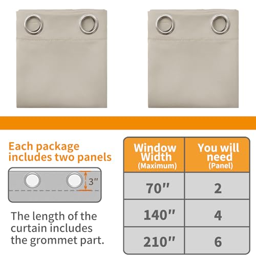 Image of YoungsTex Camel 100% Blackout Curtains 63 Inches Length for Bedroom, Short Thermal Insulated Window Drapes with Grommet Energy Saving Darkening for Living Room, 2 Panels, 52 X 63 Inch