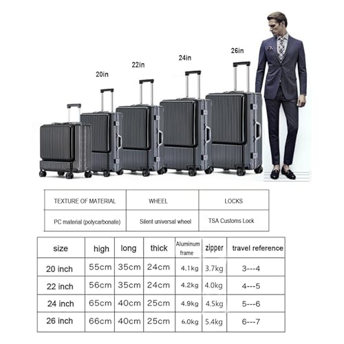 Elegance Cabin Suitcase Matte 100% PC Hard Trolley Travel Hand Luggage with 4 Swivel Double Wheels and TSA Lock,4,20in3