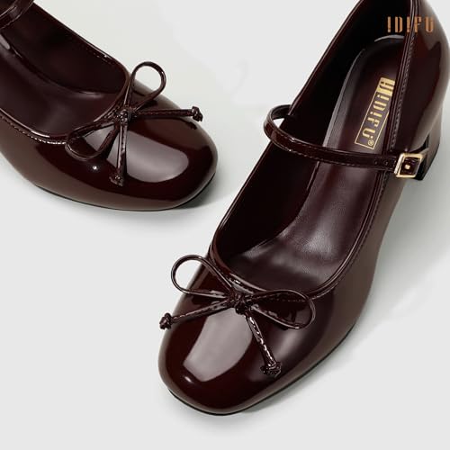 Image of IDIFU IN2 Mary Janes for Women Closed Toe Block Heels Cute Bow Dress Shoes