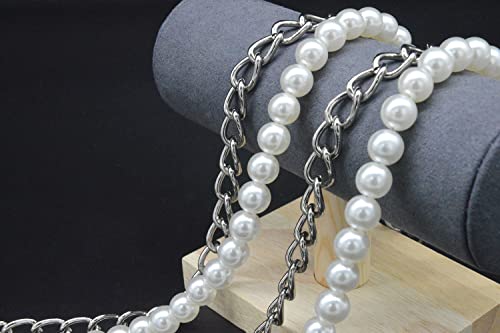 Image of 2 PCS Metal Pearl Boot Bracelet Shoe Chain for Women | Decorative Pearl and Metal Chain Shoe Accessory for Boots, Lace-Up Footwear and Casual Wear (Silver-White)