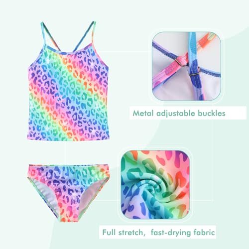 Image of Girls Two Piece Tankini Swimsuits Rainbow Striped Bathing Suit Swim Suit