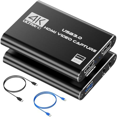 4K HDMI Capture Card for Streaming, Full HD 1080P 60FPS USB 3.0 Cam Link Game Audio Video Capture Card, Work with Camera/Nintendo Switch/Xbox/PS4/PS5/PC/OBS (Black)