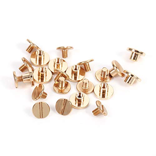 Estink Buchschrauben aus Messing, 10 Sets 5 mm, Gold, für DIY, Gürtel & Nieten