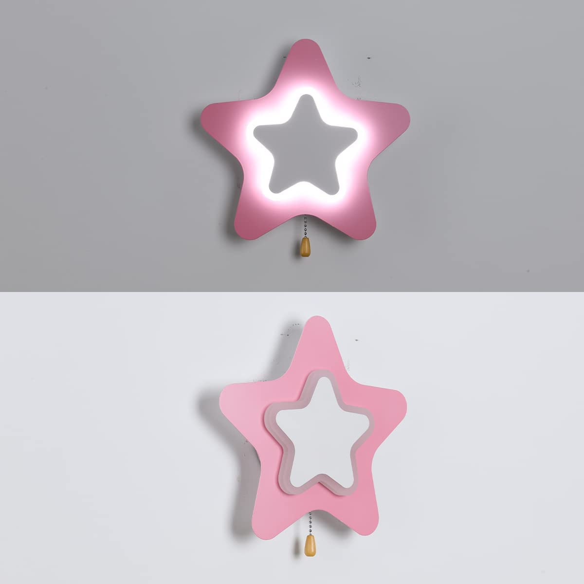14W LED kinkiet do pokoju dziecięcego gwiazda, kinkiet w stylu kreskówki z wyłącznikiem, ściemniana lampka nocna dla dzieci, projekt ochrony oczu lampka nocna, akrylowy abażur,Pink