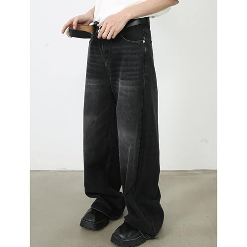 Mens Straight Leg Long Jeans Mid Waist Slim Fit Washed Denim Pants Vintage Baggy Jean Trousers (Small,Blacke1)2