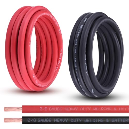 Shirbly 2/0 Gauge Battery Cable 15FT Red + 15FT Black 2/0 AWG Pure Copper Wire Welding Cable for Automotive Battery Solar and Generator Standard USA OFC Wire
