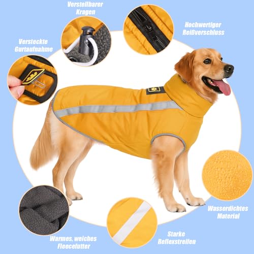 DoggieKit Hundejacke Wasserdichter Hundemantel Reflektierende Wintermantel mit Fleecefutter Winddichtes Wintermantel Hundepullover Hundekleidung für Kaltes Wetter Winter Warm Hunde Winterweste Jacken