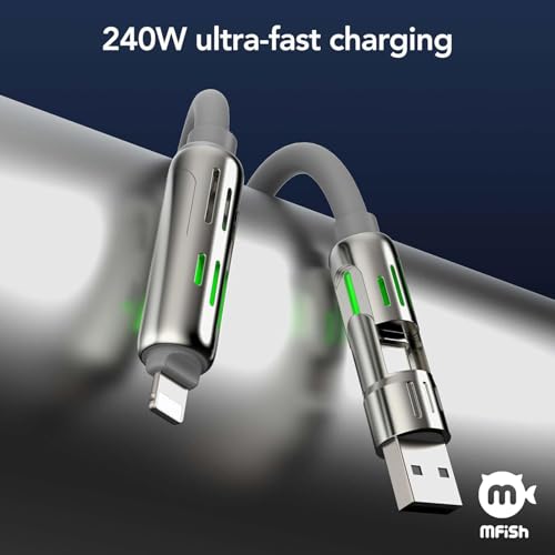 Image of MFish 240W 4-in-1 Fast Charging Cable, Grey, 6.6FT