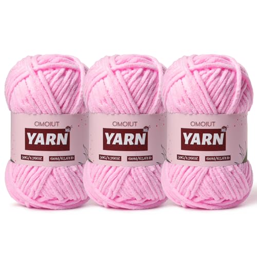 Image of 3 Packs Plush Chenille Chunky Crochet Yarn - Baby Yarn for Crocheting Soft - Velvet Yarns Knitting for Blankets Crafts - Fluffy Amigurumi Yarns 150g / 196.8yds(3 Dark Pink)