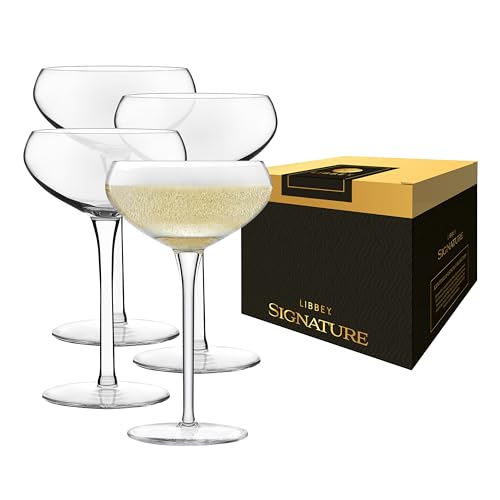 Libbey Signature Kentfield Coupe Cocktail Glasses Set of 4, Classic Tall Stemmed Glass Cup, Champagne Coupe Glasses Gift Set for Weddings, Birthdays