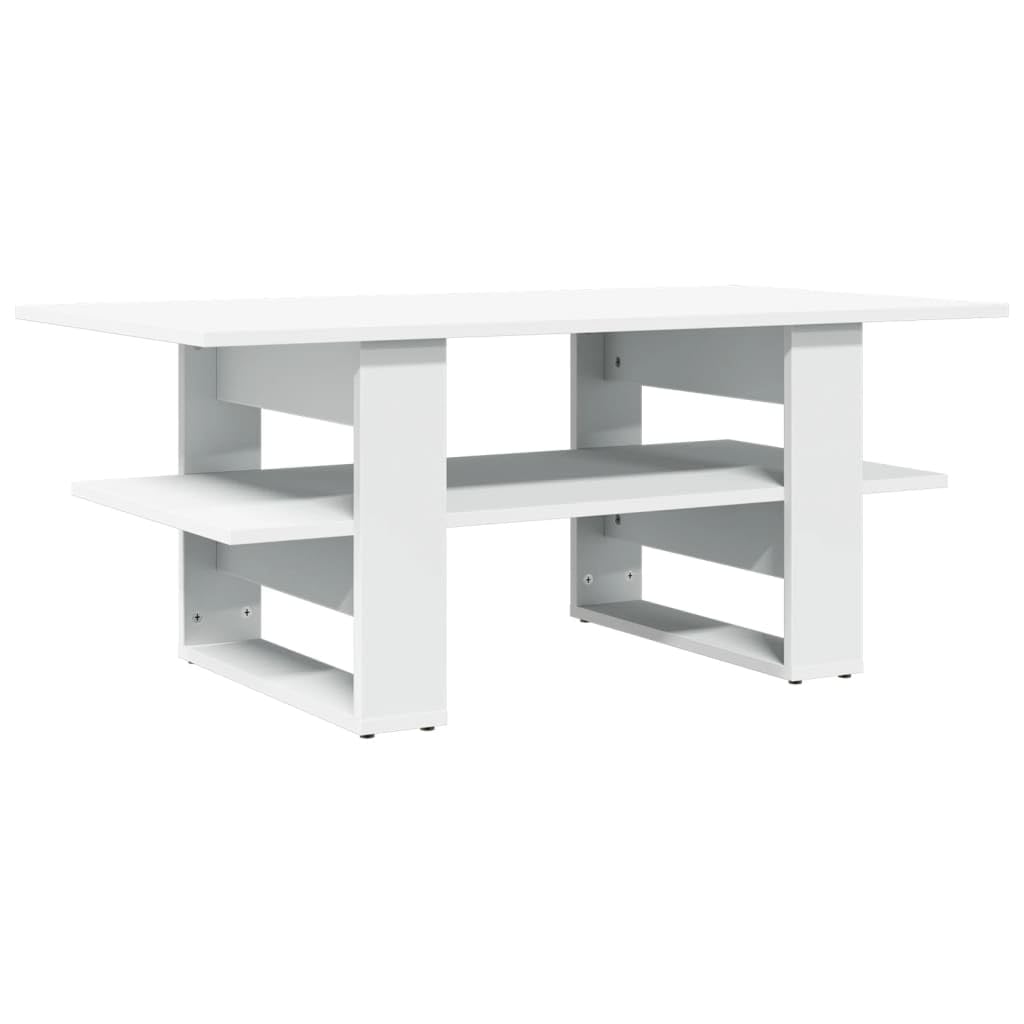 Mesa de centro blanca 102 x 55 x 42 cm, material de madera, diseño moderno con estante, superficie fácil de limpiar, construcción robusta para salón, dormitorio, pasillo