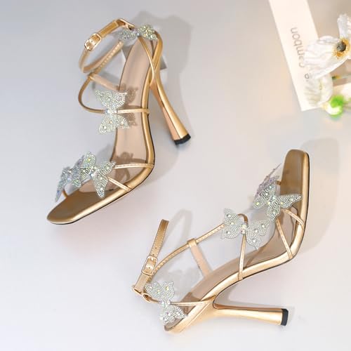 Joseywade Butterfly Heels: Rhinestone Butterflies Open Toe Stilettos High Heels 4.5 Inch Women's Shoes4