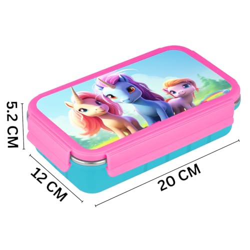 Image of Aliensware 4D Bento Kids Lunch Box with 2 Compartment, Microwave-Safe BPA Free Advance Coating Stainless Steel Kids Lunch Box, Food Grade Tiffin Box for School, College, Picnic, office-500ml(MB01-PNK)