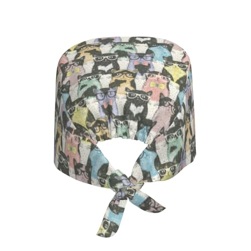 Image of Working Cap Scrub Cap with Sweatband Adjustable Unisex Women Tie Back Hat Nurse Surgical Caps