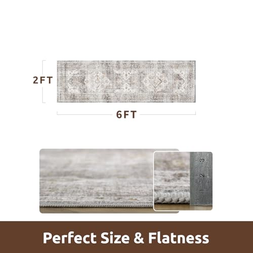 AMOAMI-2X6 Runner Rug-Washable Runners for Hallways-Soft Non Slip Bedside Rugs for Bedroom-Vintage Long Rug for Hallways Entryway Laundry Room Stair Kitchen Bathroom Grey