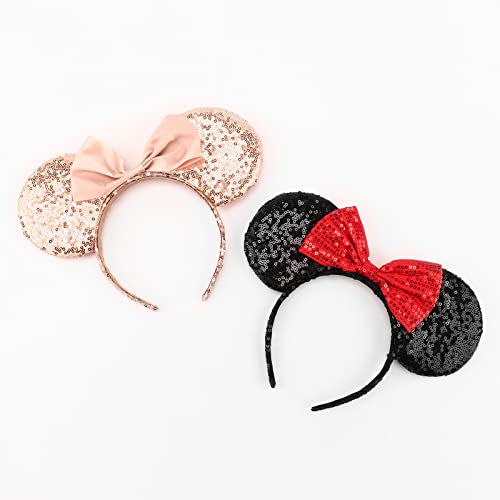 Image of DRESHOW Mouse Ears Bow Headbands Glitter Party Decoration Cosplay Costume for Women
