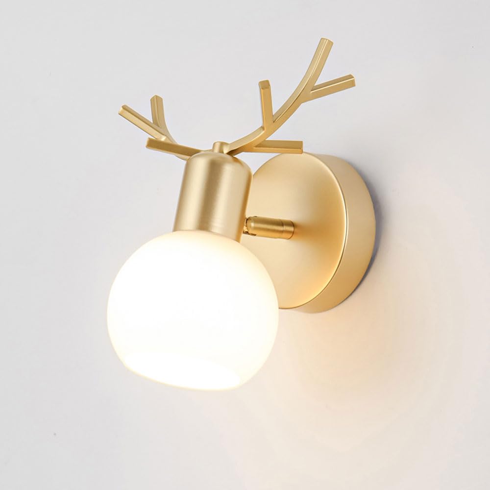 HPTHLY Brass Wall Sconce Adjustabled Wall Light Fixture Retro Wall Mount Lamp With Globe Glass Shade, Nordic Vintage Wall Lighting Fixture For Bedside Hallw