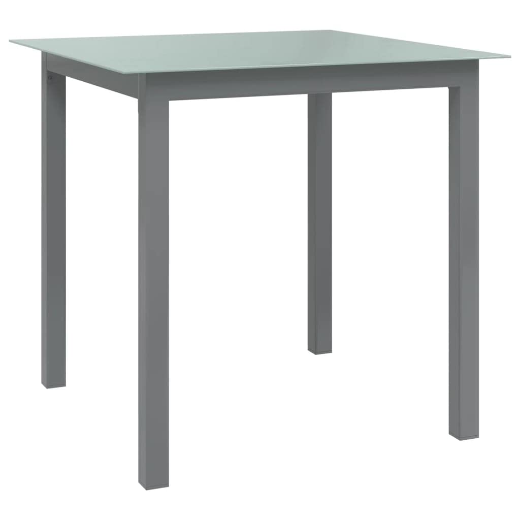 Mesa de jardín genérica gris claro, 80 x 80 x 74 cm, aluminio y vidrio, mesa exterior para patio y balcón con marco sólido y bandeja fácil de limpiar