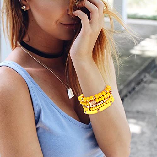 ANGLESJELL Beaded Stretch Bracelets for Women Multilayered Colorful Crystal Heishi Bead Bracelets Boho Stackable Strand Bracelet Set Summer Beach Surfer Bracelet Gifts3