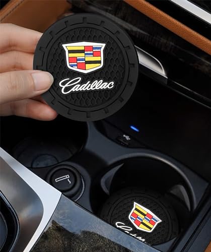 Image of Black Silicone Car Coasters for Cadillac Series Series Non-Slip Car Cup Holder Coasters,Car Interior Accessory for Car Cup Holder 2.75IN 2Pack