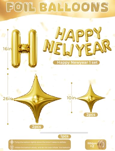Image of Gold Happy New Year Balloons Set, 16 Inch Gold Foil Letter Balloons with Star Balloon, 2026 New Year Eve Party Decorations, Festive Celebration Supplies for Countdown, Home, Bar & Photo Booth Decor
