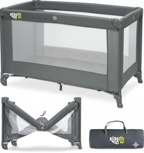 سرير اطفال امن قابل للطي 2 في 1 مع حواجز شبكية (مع مرتبة وعج...