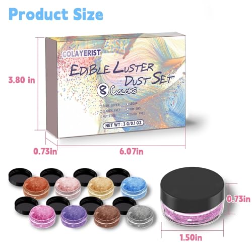 COLAYERIST Essbarer Glitzer für Getränke 8 Farben, Glitzerpulver für Getränke, Glitzer Essbar, Edible Glitter for Drinks, Lebensmittelfarbe Pulver für Getränke, Cocktail, Torte, Fondant, 3g/Flasche