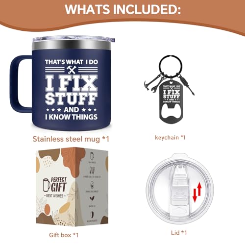 Taza Fufendio para papá 14 oz con frase 'I Fix Stuff and I Know Things' miniatura 2