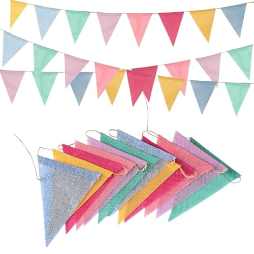 Pastel Triangle Pennant Banner 12 Pcs Colorful Burlap Bunting Flags Garland for Birthday Party Classroom Carnival Decorations (13ft String 6 Colors)
